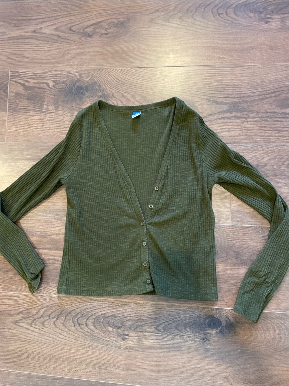 Olive Ribbed Button-Front Cardigan - Picture 2 of 3